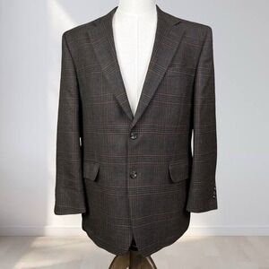 Jos. A. Bank Blazer Men 43R Brown Glen Plaid Wool 2 Button Lined Sports Coat